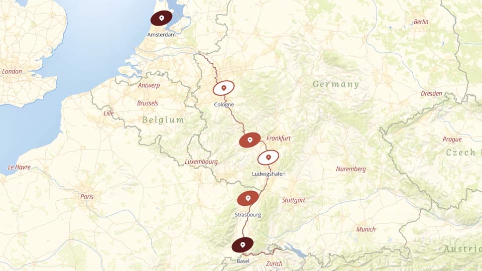Swiss Alps and Rhine map