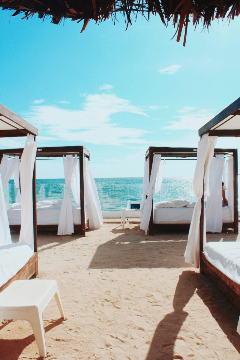 Bora Bora Beach cabanas overlooking the Caribbean Sea near Cartagena, seen on a Panama Canal cruise