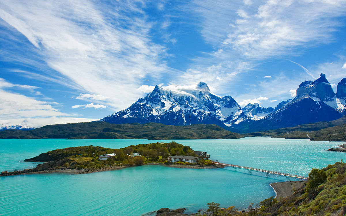 Snowy mountains and turquoise lakes in Patagonia, chile, a popular south America cruise stop