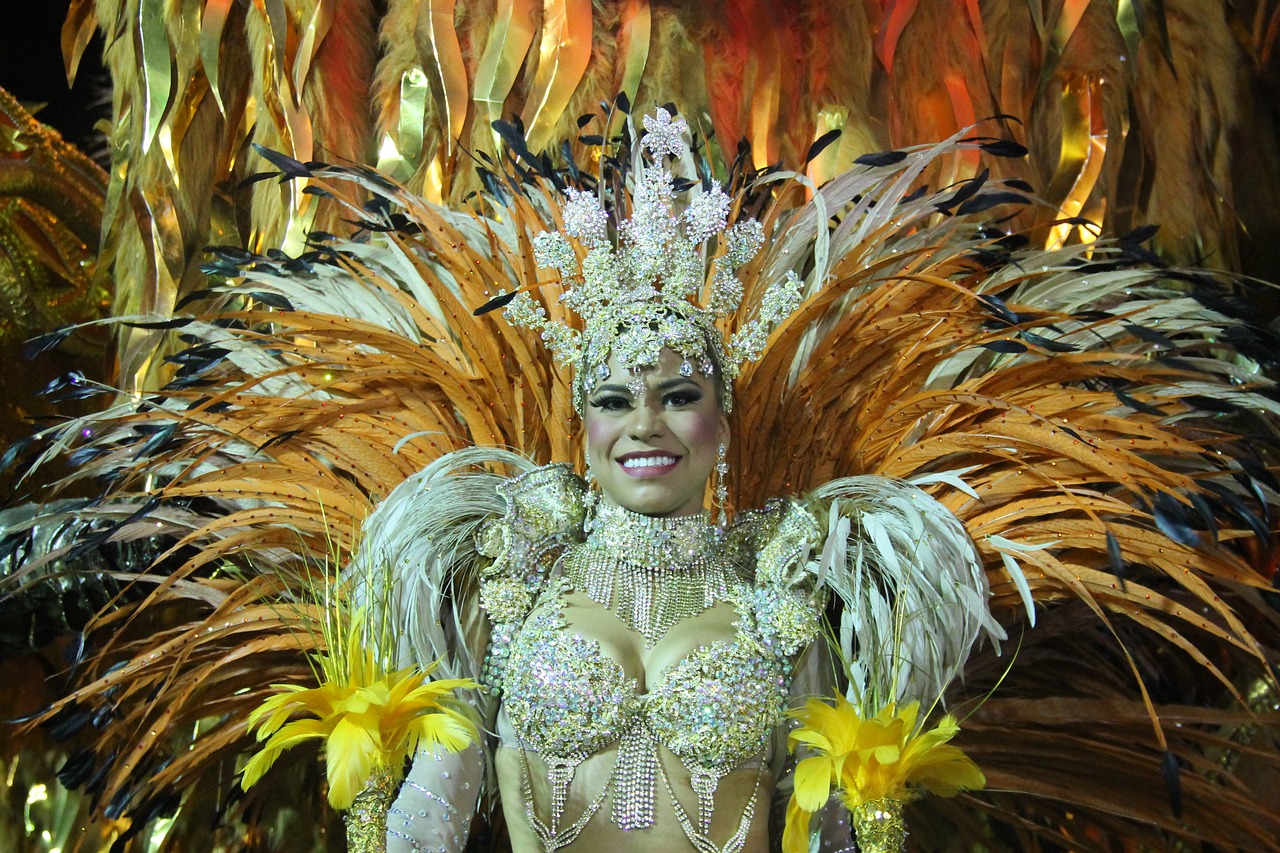 a women dressed in carnival outfit at rio de janeiro carnival brazil, a dramatic highlight of a South America cruise