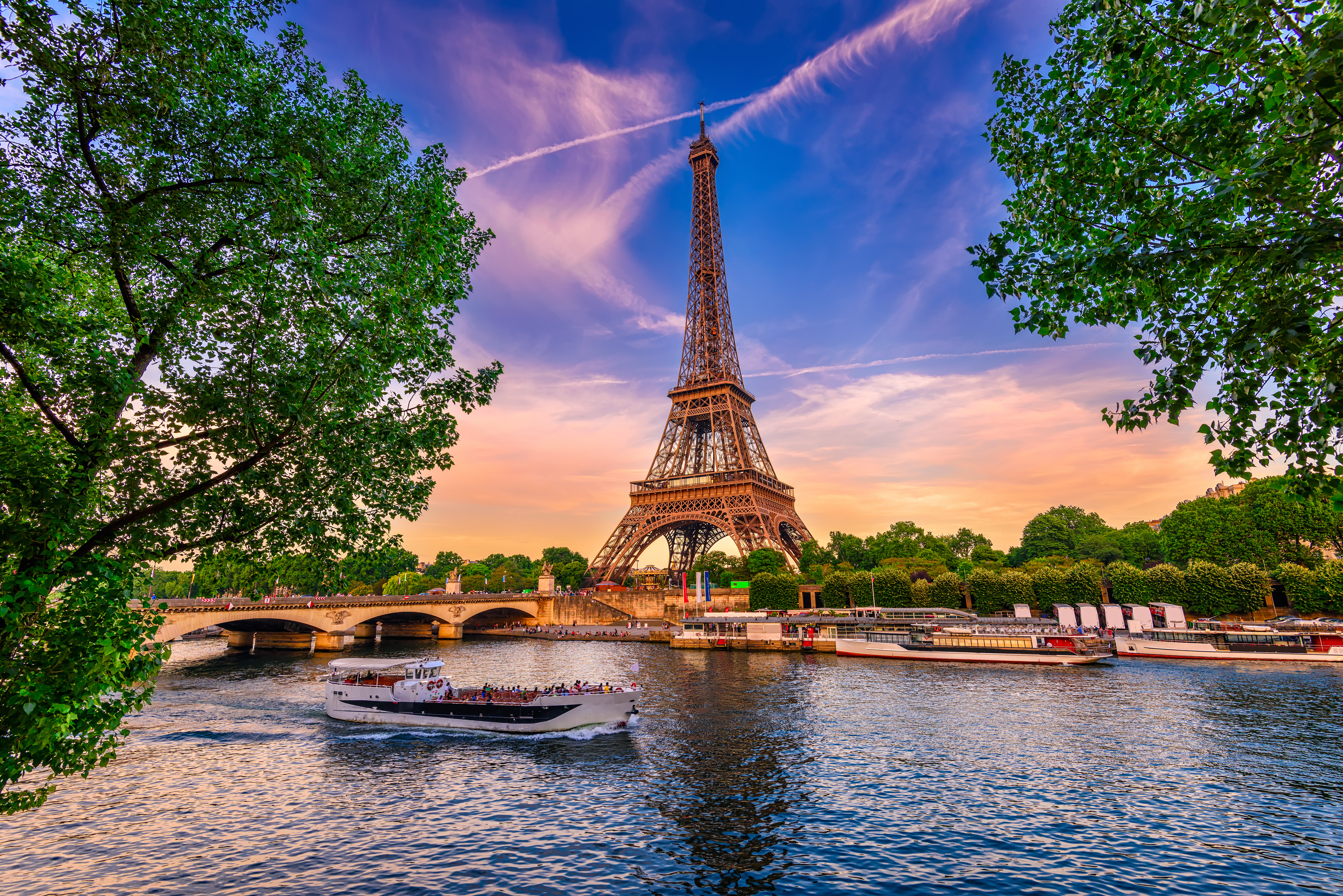 Eiffel Tower and Paris skyline beside the River Seine in France